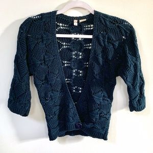 Anthropologie Moth Teal Crochet Cardigan Sweater S